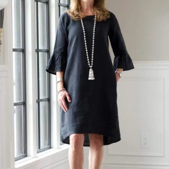 • SOLD • 100% Linen Blakely Bell Sleeve Dress NWT - Picture 6 of 6